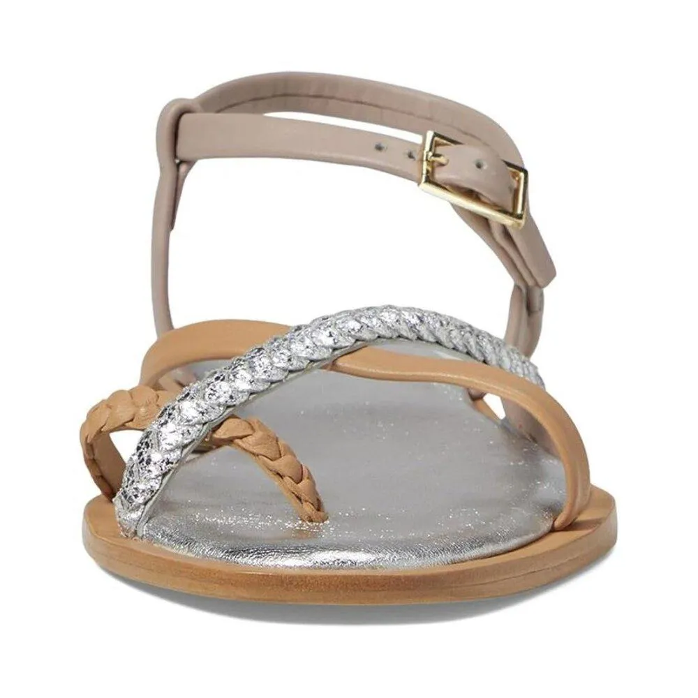 Free People Sandals Sunny Days Tan Silver Strappy Braided Flats