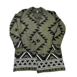 Frye Women’s Aztec Southwestern Long Cardigan, Women’s L, Green/Black Cozy