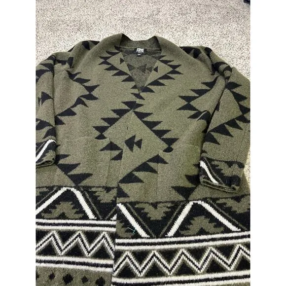 Frye Women’s Aztec Southwestern Long Cardigan, Women’s L, Green/Black Cozy