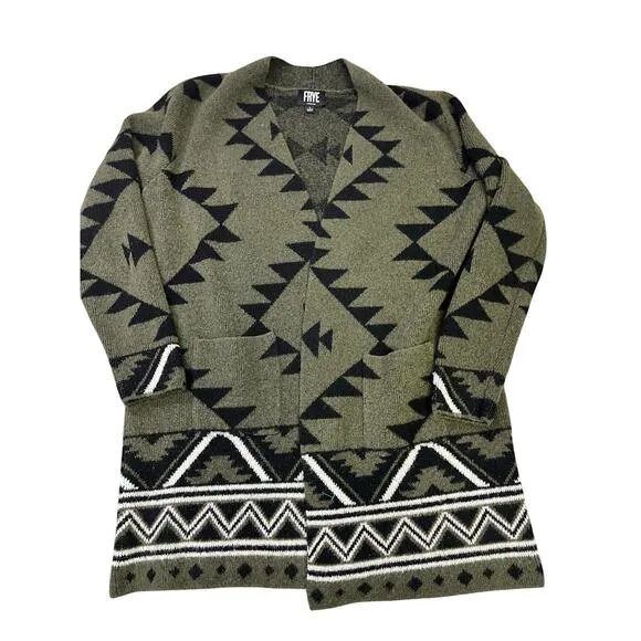 Frye Women’s Aztec Southwestern Long Cardigan, Women’s L, Green/Black Cozy