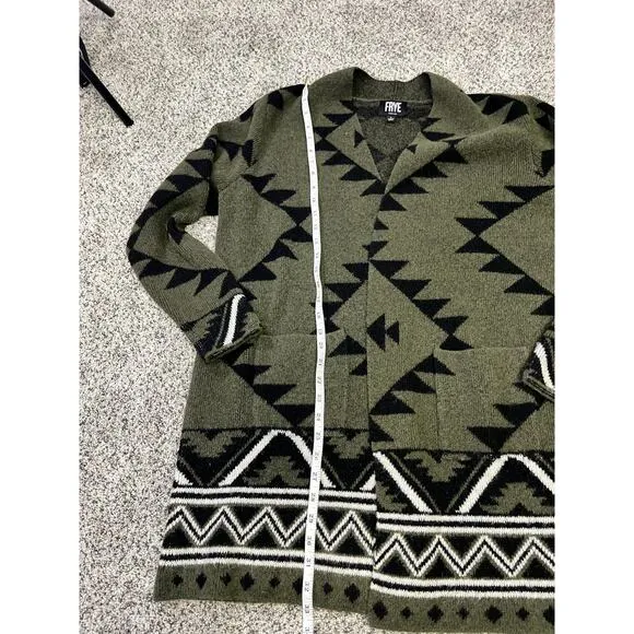 Frye Women’s Aztec Southwestern Long Cardigan, Women’s L, Green/Black Cozy