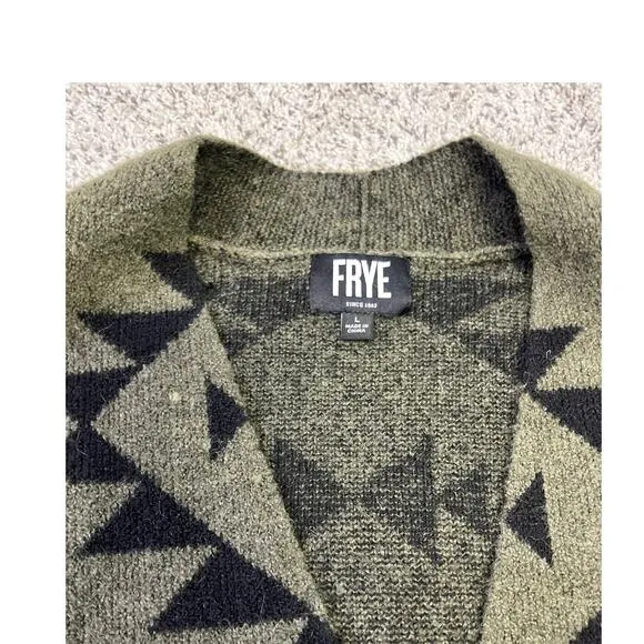 Frye Women’s Aztec Southwestern Long Cardigan, Women’s L, Green/Black Cozy
