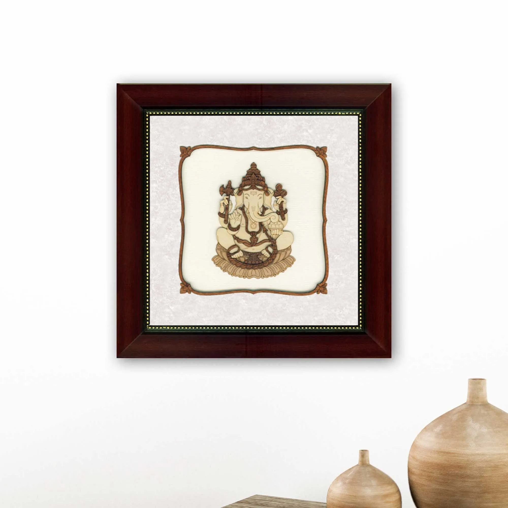 Ganesha Wood Carving Wall Art, Wood Carving Frame, 3D Wall Art