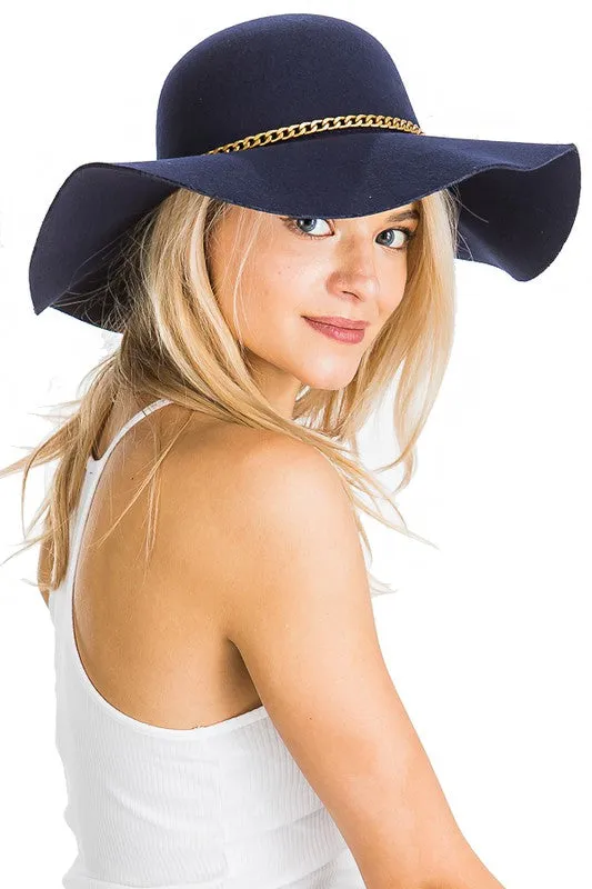 Gold Chain Decor Floppy Felt Hat
