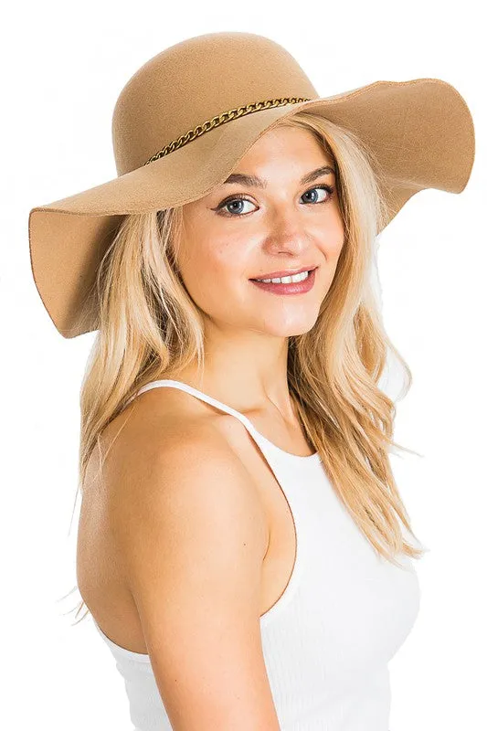 Gold Chain Decor Floppy Felt Hat