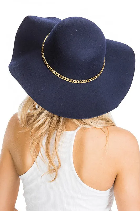 Gold Chain Decor Floppy Felt Hat