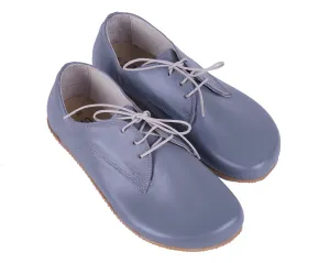 Gray Oxford Wide Barefoot Shoes Smooth Leather Handmade 4mm Rubber Outsole