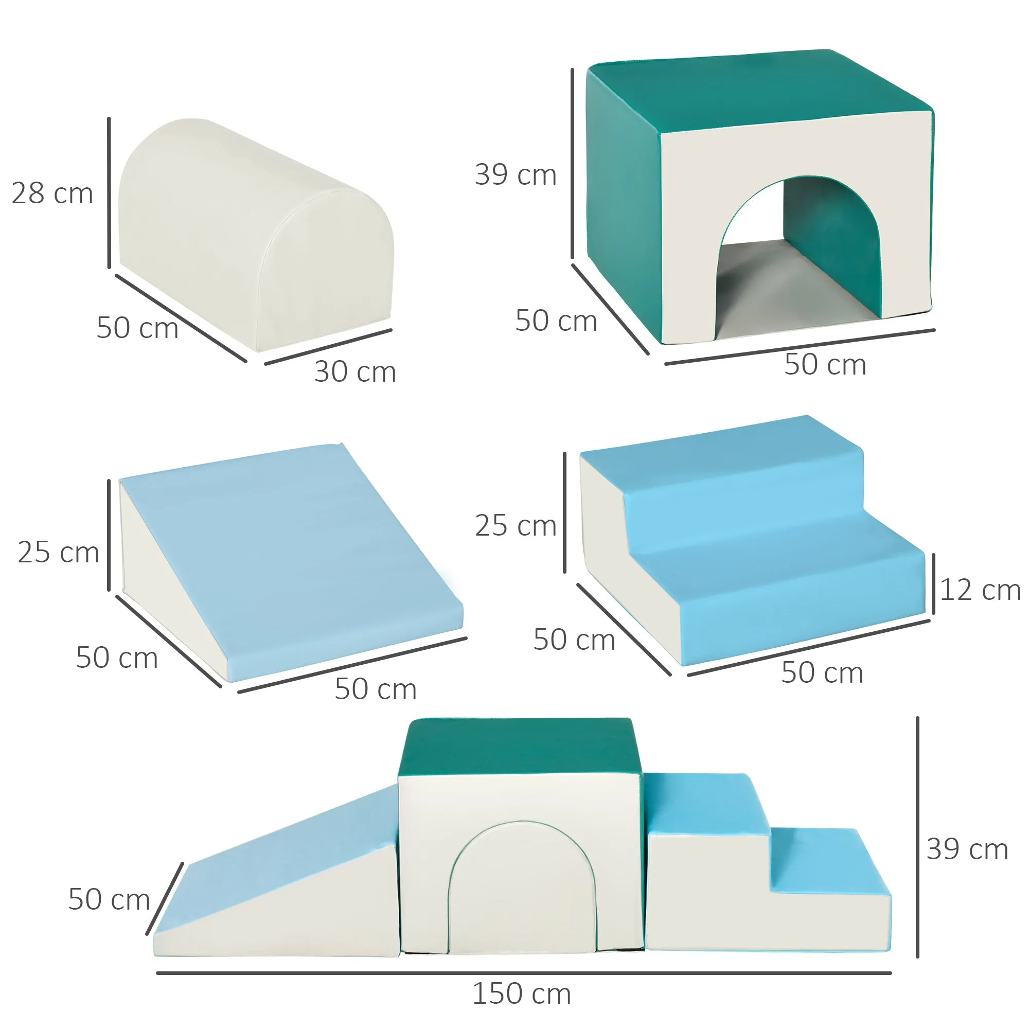 Indoor Soft Play Equipment | Montessori 4 Piece Foam Play Set | Soft Play Slide and Tunnel | 1-3 years