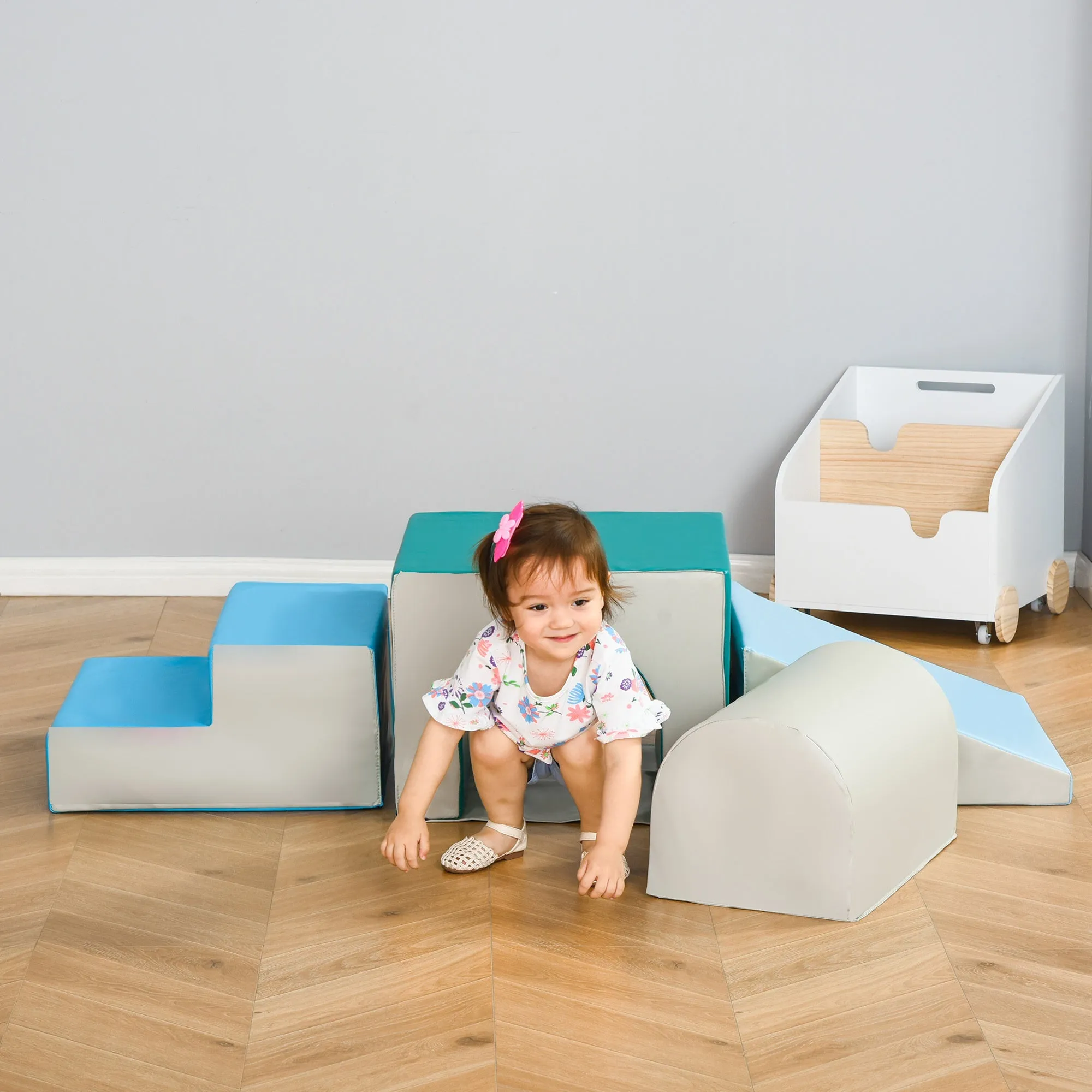 Indoor Soft Play Equipment | Montessori 4 Piece Foam Play Set | Soft Play Slide and Tunnel | 1-3 years