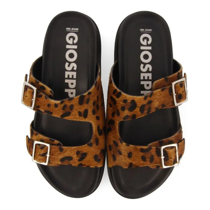 Leopard print leather anatomic sandals