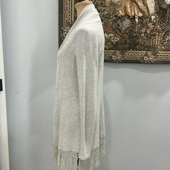 Lily Pulitzer Tatum Elegant Sparkly Gray with Fringe Open Cardigan. Size XS