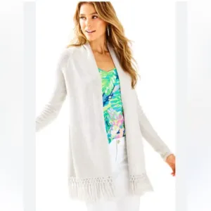 Lily Pulitzer Tatum Elegant Sparkly Gray with Fringe Open Cardigan. Size XS