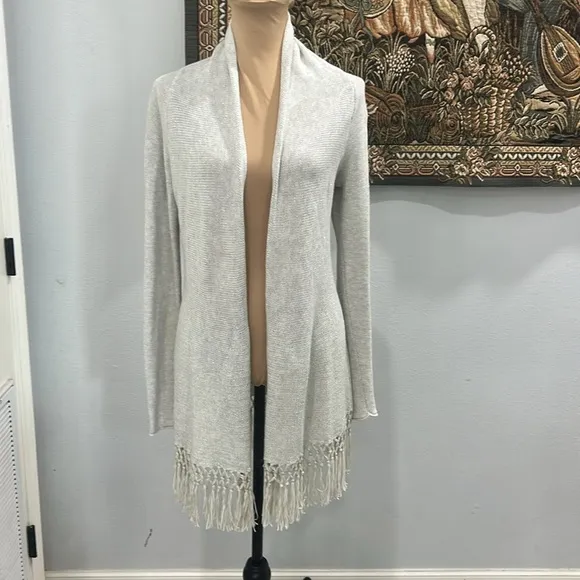 Lily Pulitzer Tatum Elegant Sparkly Gray with Fringe Open Cardigan. Size XS