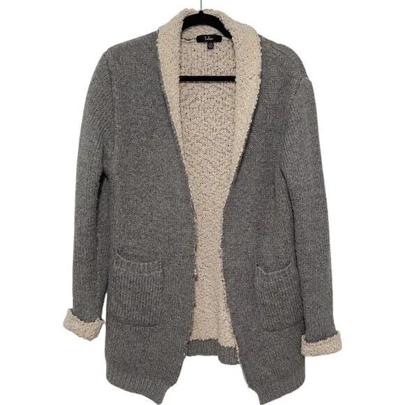 Lulus Cozy Kisses Heather Grey Boucle Lined Open Front Cardigan (S/M)