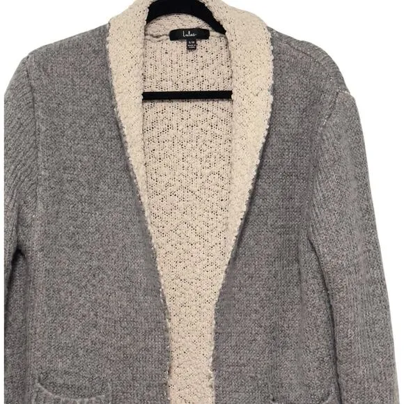 Lulus Cozy Kisses Heather Grey Boucle Lined Open Front Cardigan (S/M)