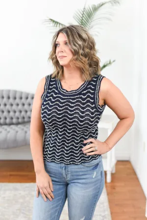 Lydia Wavy Sleeveless Knit Sweater