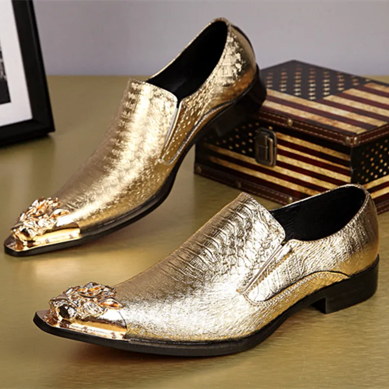 Men Classic Dress Loafers Outdoor Slip On Golden Silver Shoes