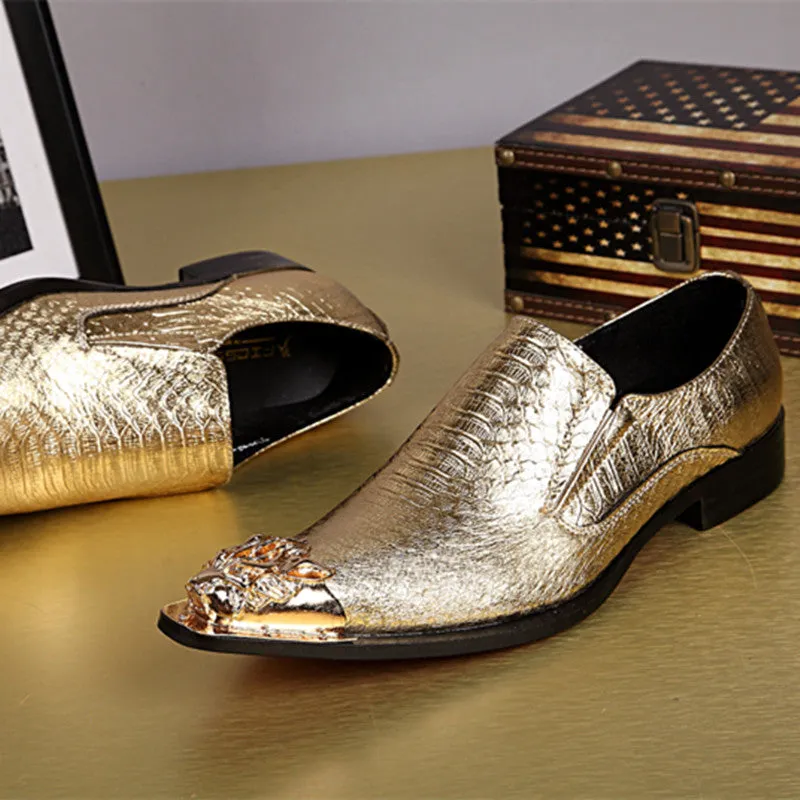 Men Classic Dress Loafers Outdoor Slip On Golden Silver Shoes