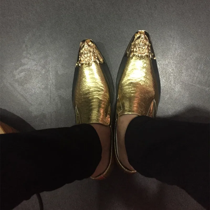 Men Classic Dress Loafers Outdoor Slip On Golden Silver Shoes