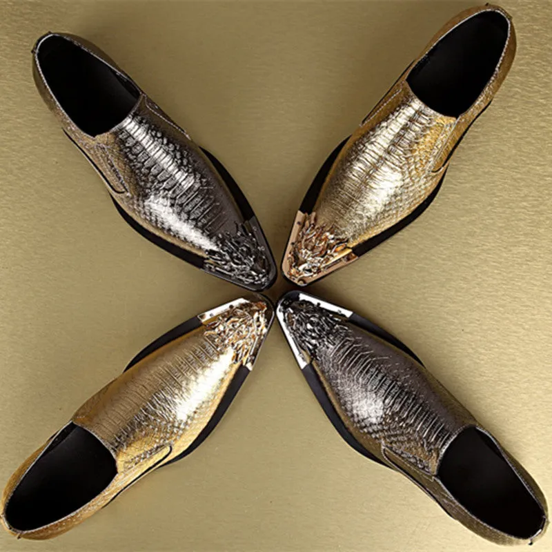 Men Classic Dress Loafers Outdoor Slip On Golden Silver Shoes