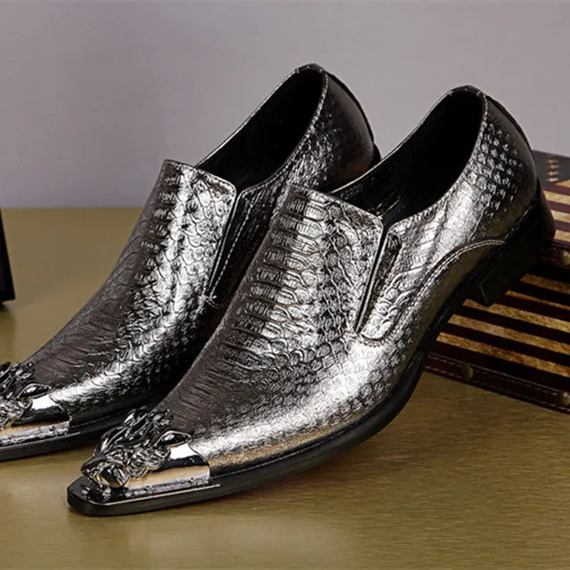 Men Classic Dress Loafers Outdoor Slip On Golden Silver Shoes