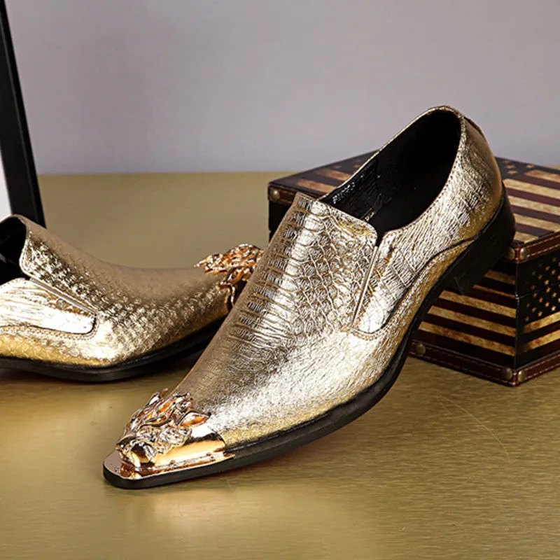 Men Classic Dress Loafers Outdoor Slip On Golden Silver Shoes