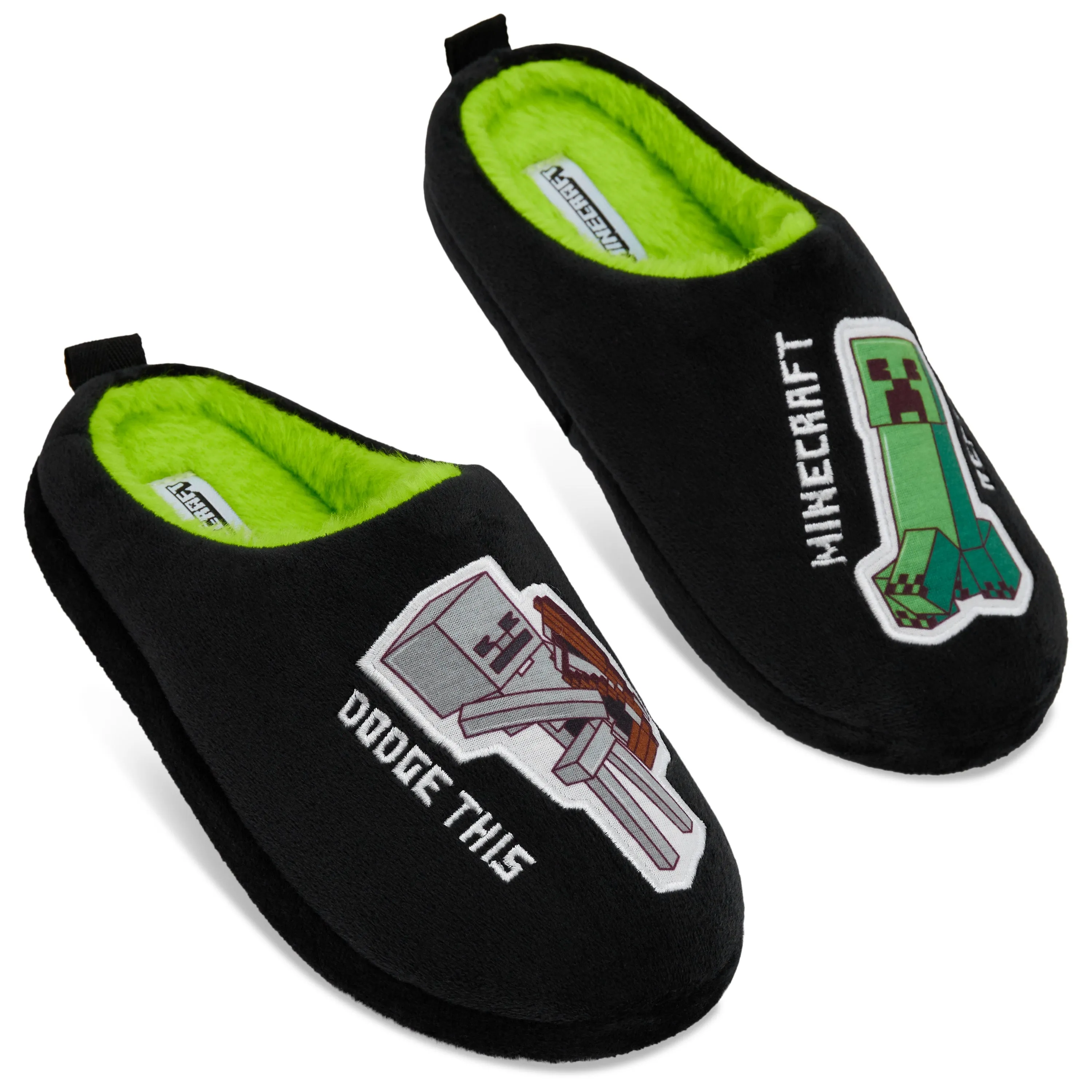 Minecraft Boys Slippers, Cosy Creeper Indoor House Shoes - Gamer Gifts for Boys