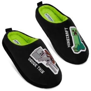 Minecraft Boys Slippers, Cosy Creeper Indoor House Shoes - Gamer Gifts for Boys