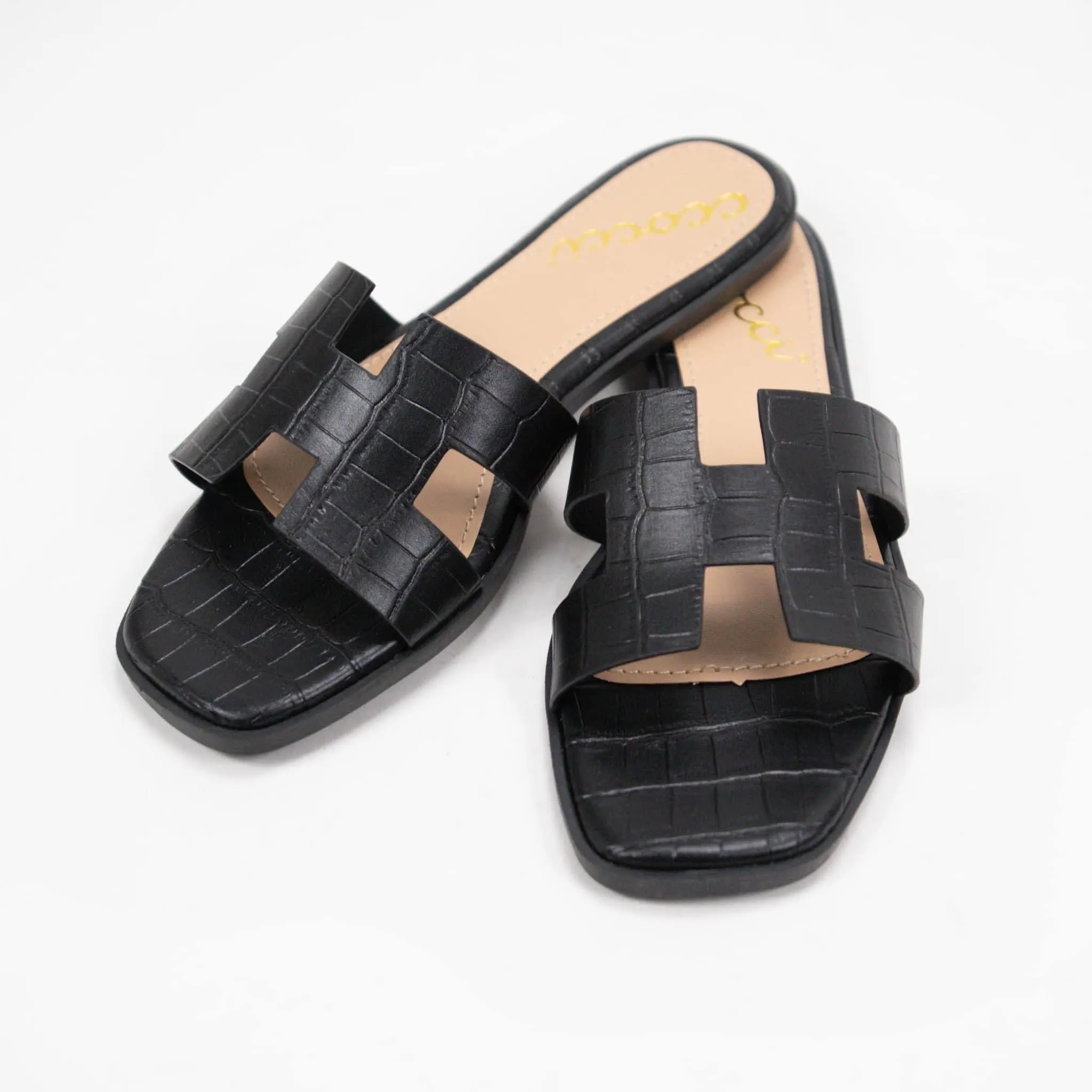 **MORE COLORS** Croc-Embossed H Sandals
