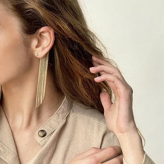 Multi Chain Non-Pierced Ear Cuff Tassel Earring Stylish Party Jewelry