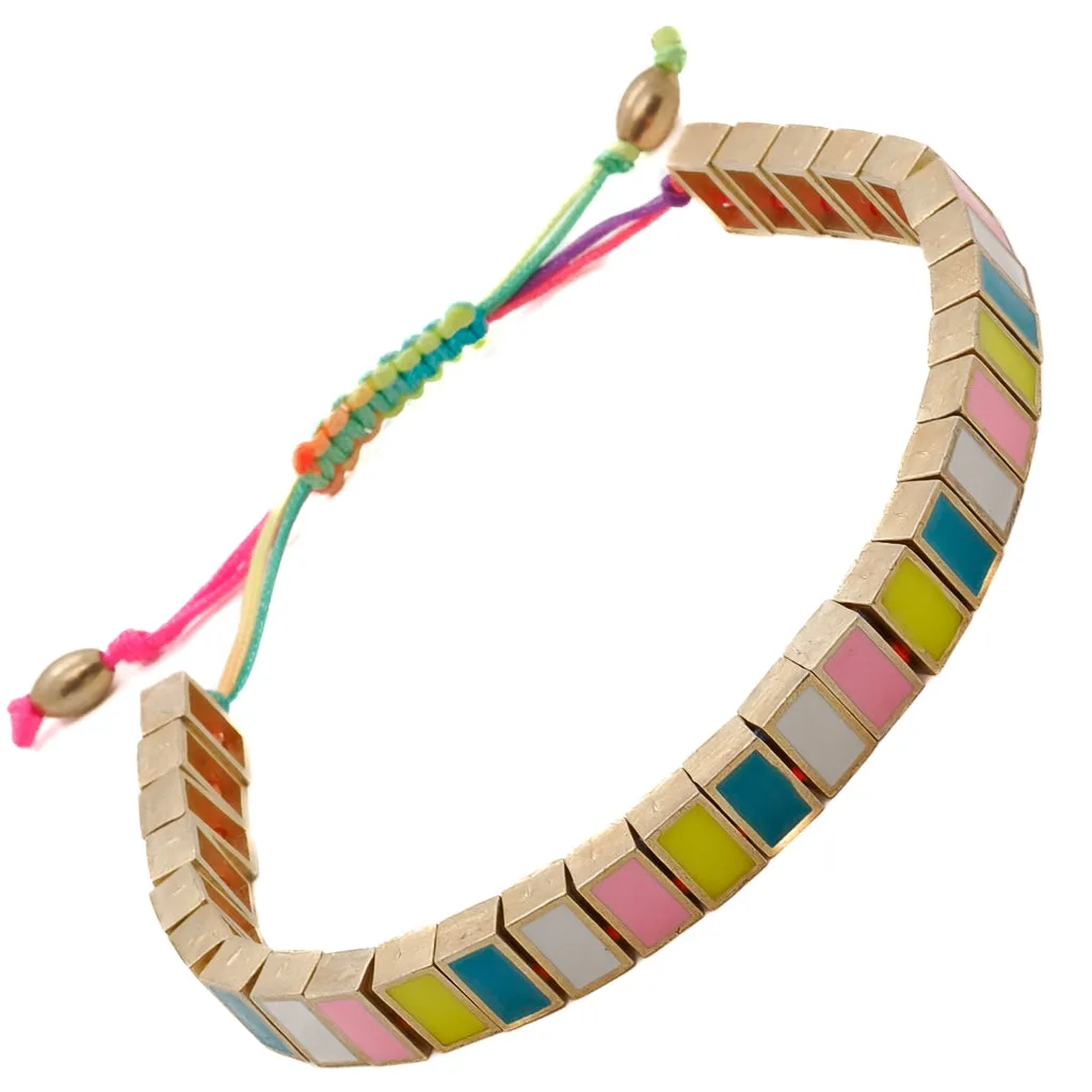 Multicolor Enamel Rainbow Woven Bracelet