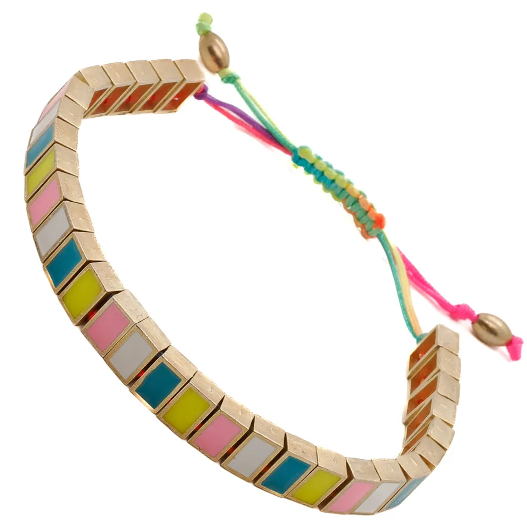 Multicolor Enamel Rainbow Woven Bracelet