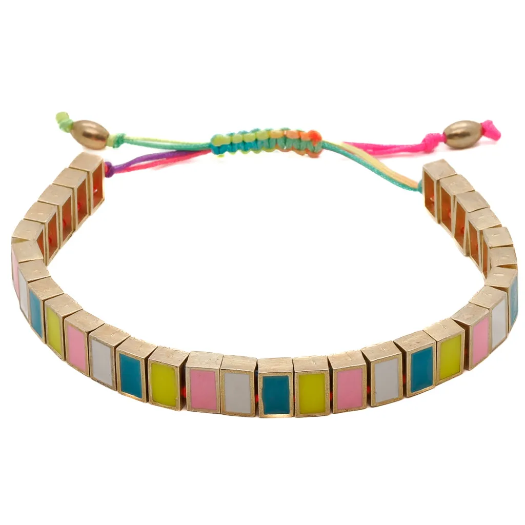 Multicolor Enamel Rainbow Woven Bracelet