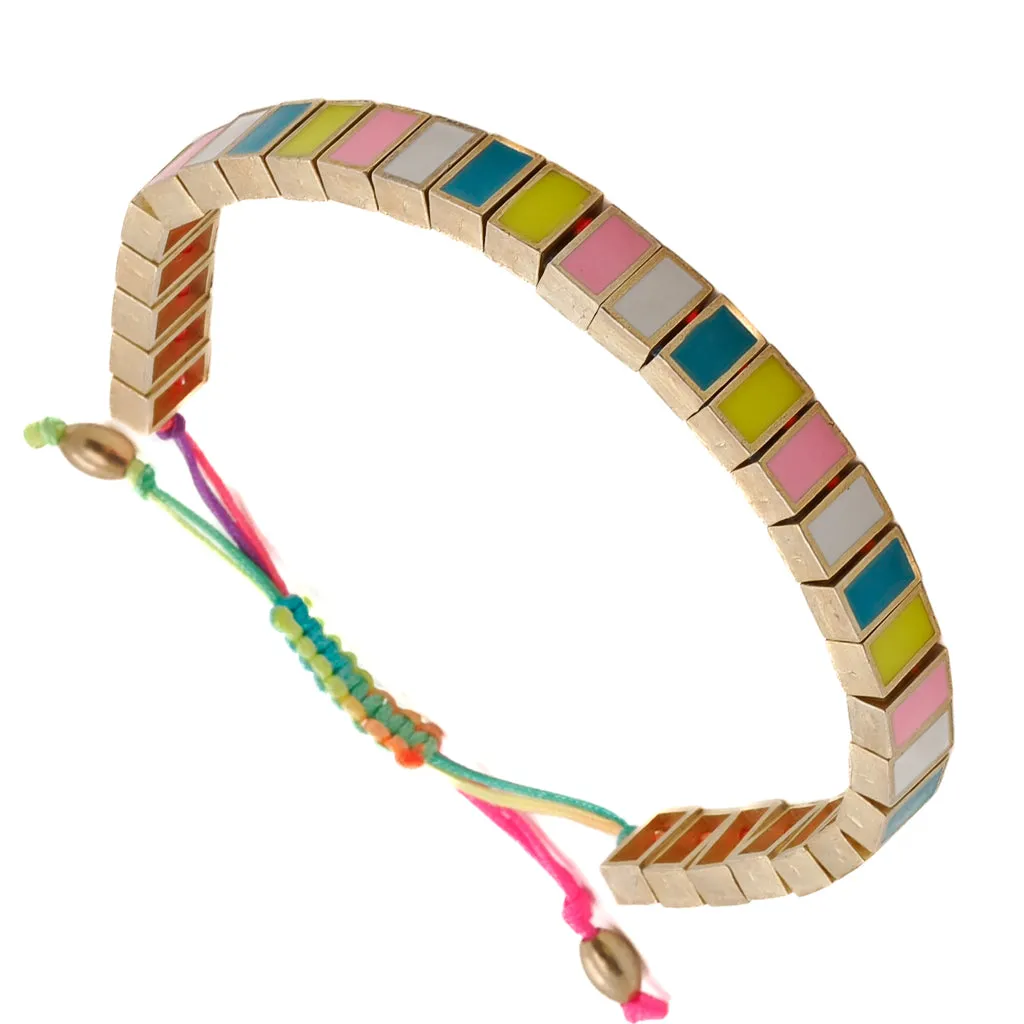 Multicolor Enamel Rainbow Woven Bracelet