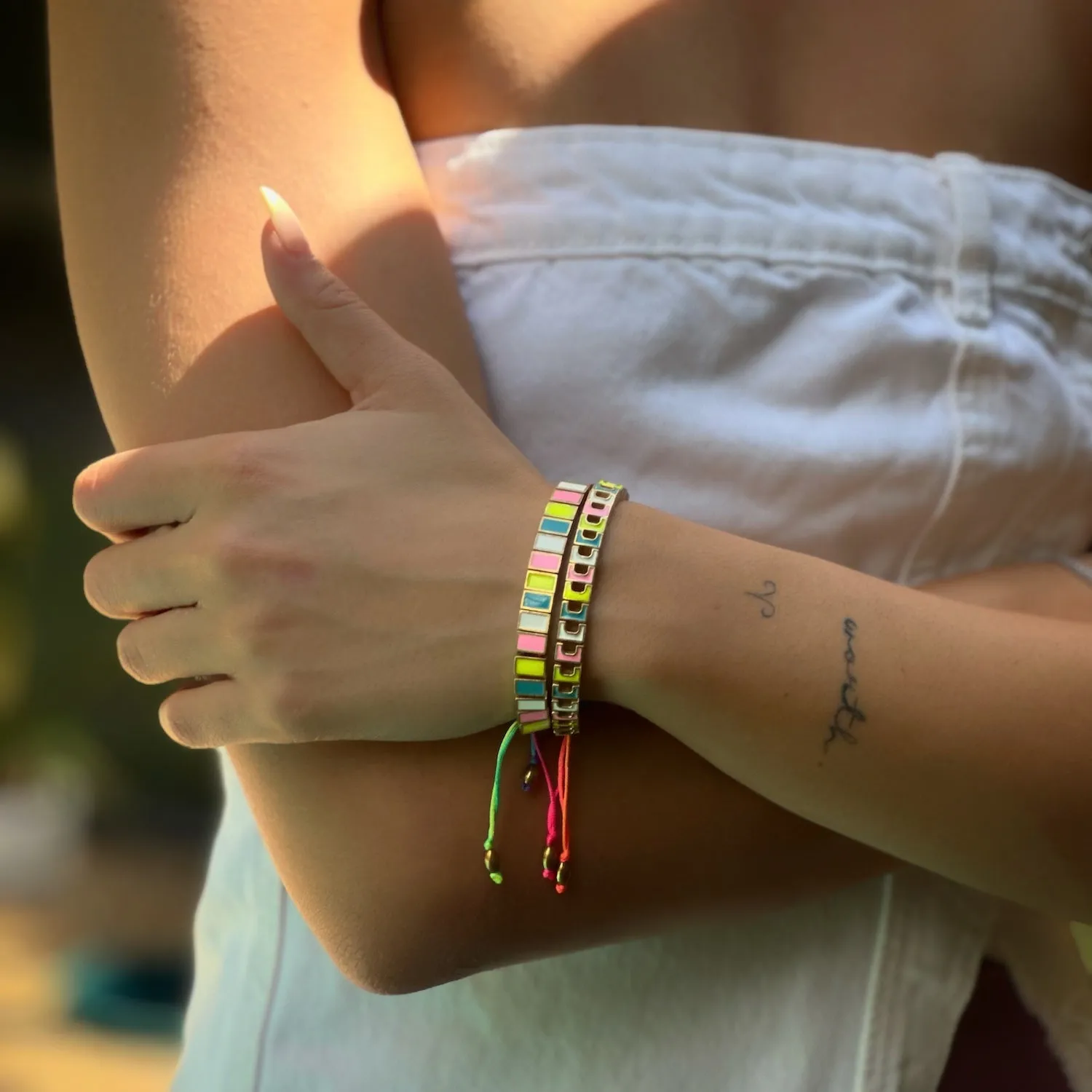 Multicolor Enamel Rainbow Woven Bracelet