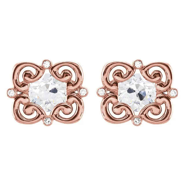 Natural Diamond Stylish Studs 3.25 Ct Old Miner Rose Gold Earrings