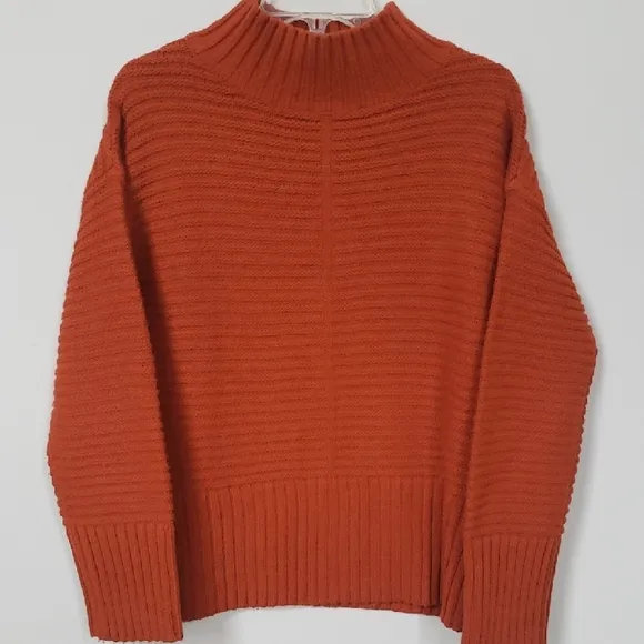 Nordstrom Topshop Sweater Women's Small Pumpkin Orange Rib Cable Knit Mock Tunic