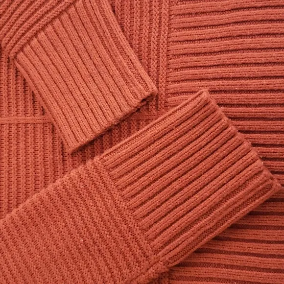 Nordstrom Topshop Sweater Women's Small Pumpkin Orange Rib Cable Knit Mock Tunic