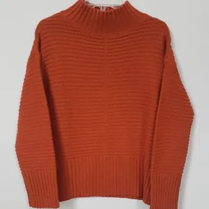 Nordstrom Topshop Sweater Women's Small Pumpkin Orange Rib Cable Knit Mock Tunic