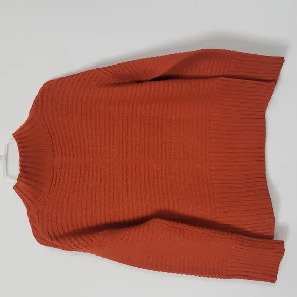 Nordstrom Topshop Sweater Women's Small Pumpkin Orange Rib Cable Knit Mock Tunic