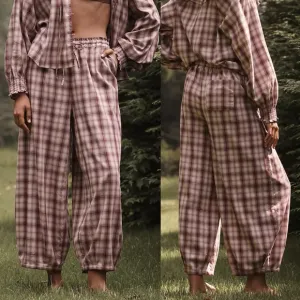 NWT Anthropologie Flannel Parachute Pajama Pants Burgundy Plaid Size XL