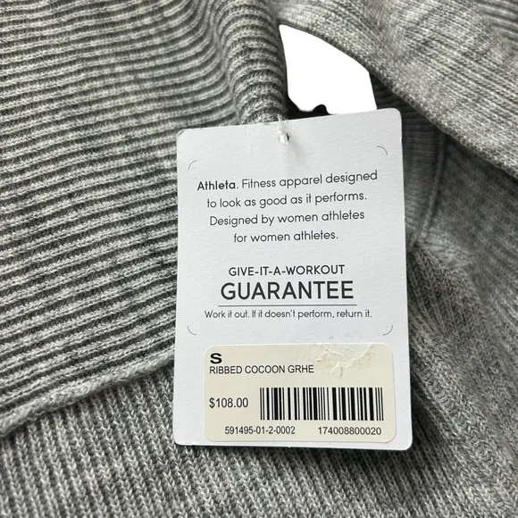 NWT Athleta Restful Cocoon Wrap size small ribbed grey open sweater oversized