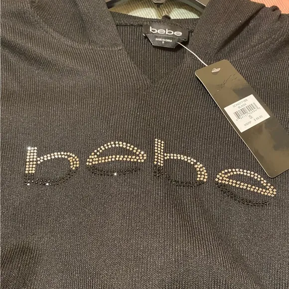 NWT Bebe black lounge set with rhinestone logo. Hoodie and jogger, Sz. Small.