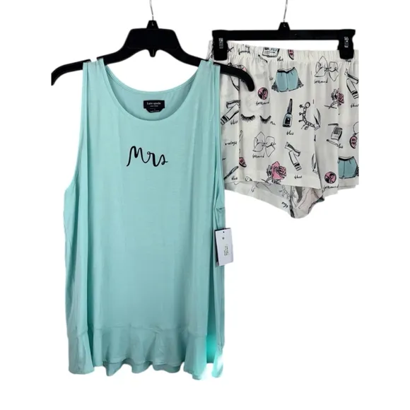 NWT Kate Spade Bridal Wife Pajama Set Blue PJs Size Small