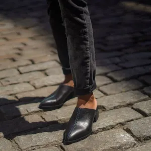NWT Sylven Women's New York Black Cass Mule with Blue Stitching, Vegan Leather, Size 40