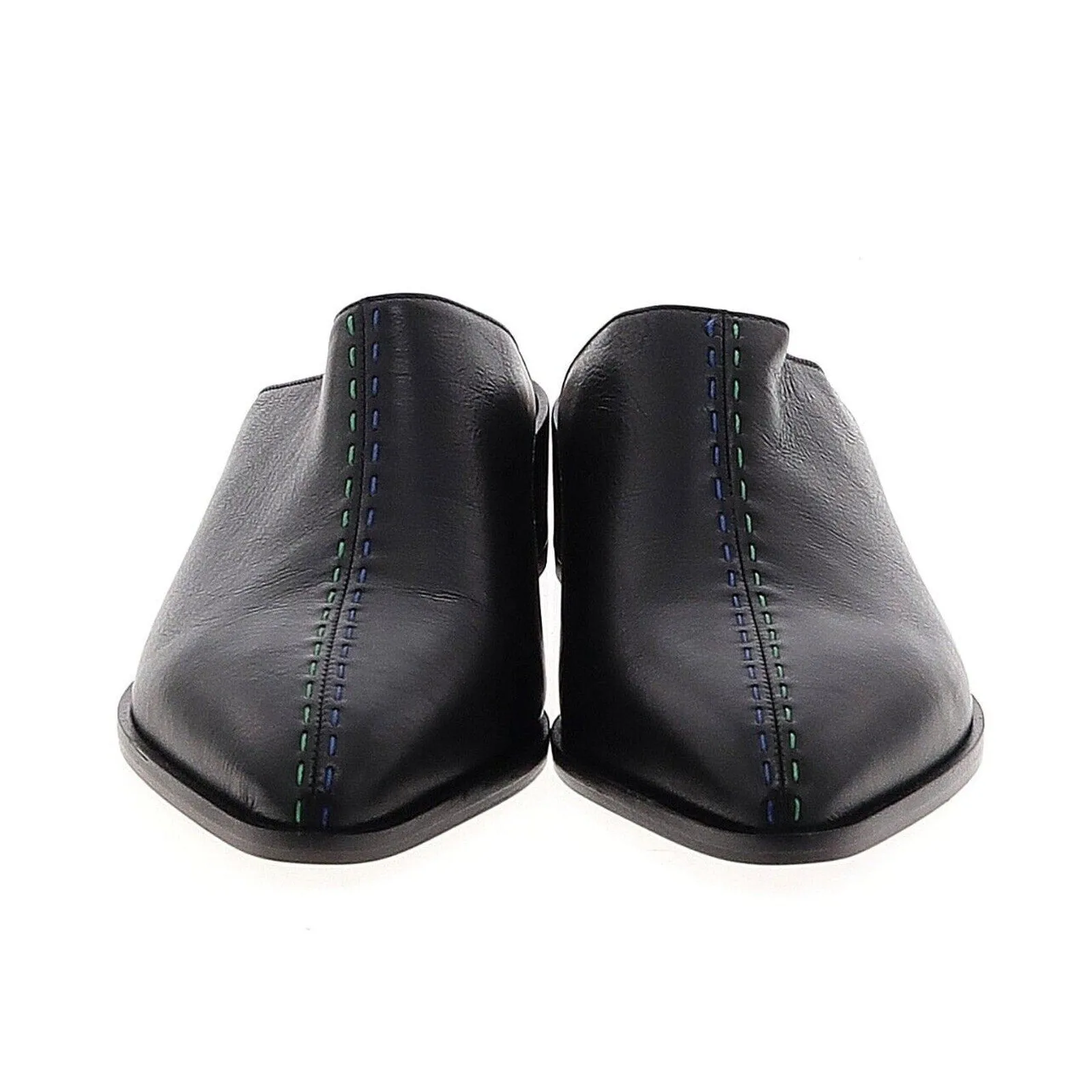 NWT Sylven Women's New York Black Cass Mule with Blue Stitching, Vegan Leather, Size 40