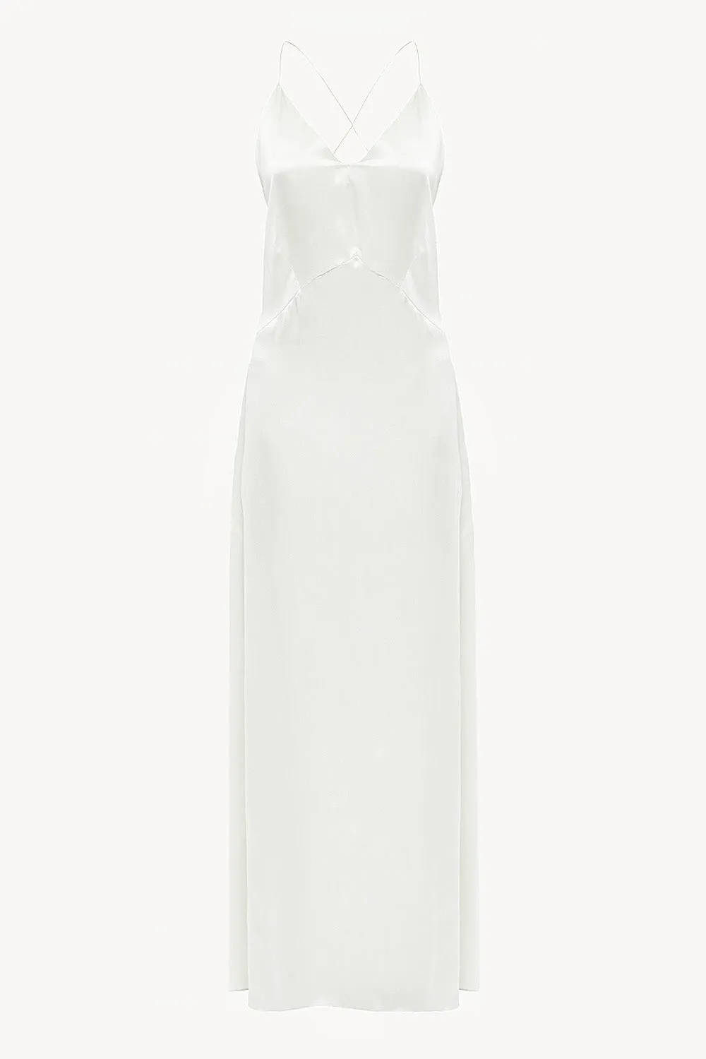 Open-back slip silk dress in white