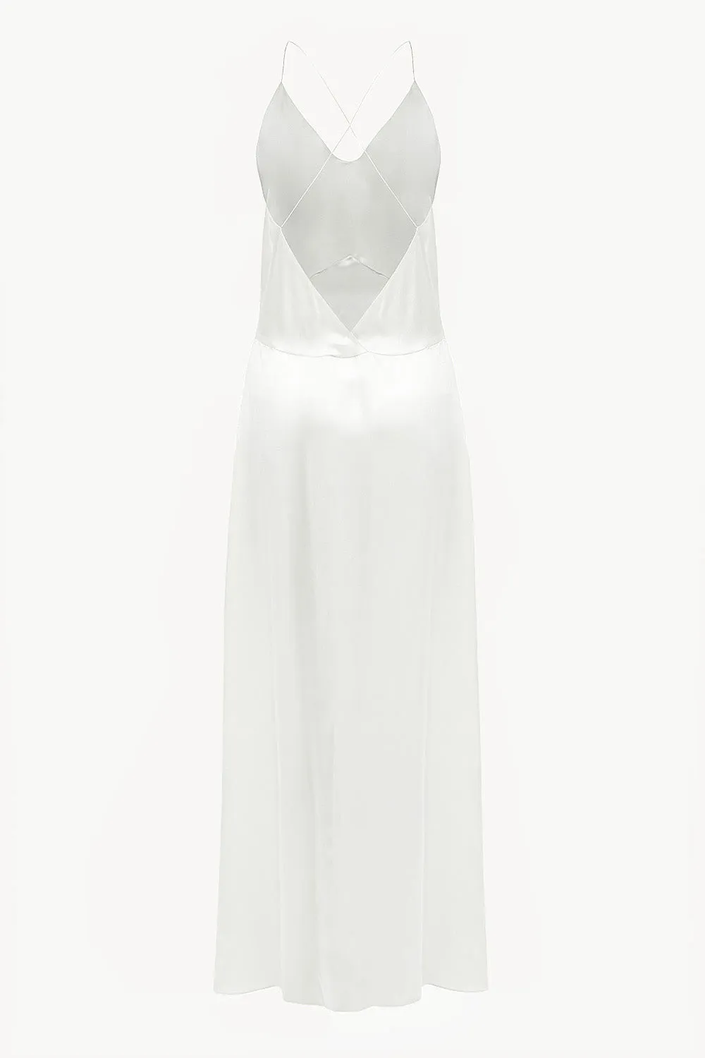 Open-back slip silk dress in white
