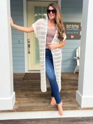 Open Knit Drop Shoulder Long Cardigan By Cozy Co