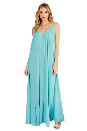 Open Woven Elastic Neckline Ruffle Maxi Dress